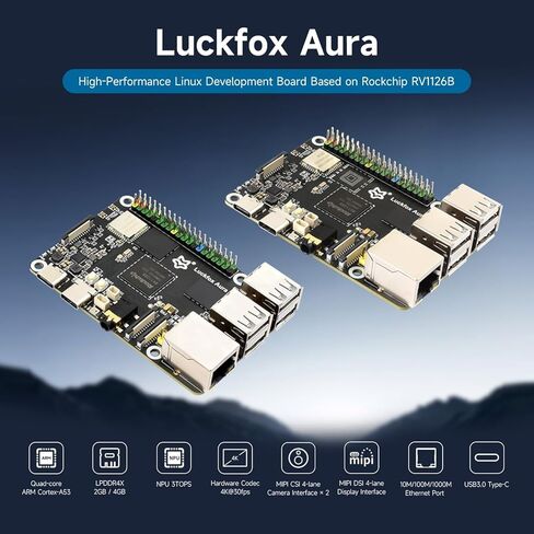 Luckfox Aura High-Performance Linux Dev Board, Rockchip RV1126B Quad-Core 1.6GHz Processor, 3 Tops Computing Power, 4K Encoding and Decoding, 4GB RAM, 0GB eMMC Flash @XYGStudy (Luckfox-Aura-04000) in Saudi Arabia