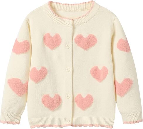 Baby Girls Heart Cardigan Crewneck Long Sleeve Cotton Knit Sweater Cargidans 6M-5Y in Kuwait