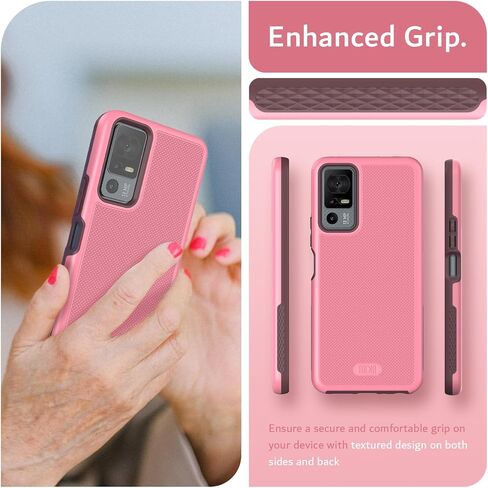 TUDIA MergeGrip for Jitterbug Smart 4 Case T608G، [تم اختبار السقوط من الدرجة العسكرية] حافظات هاتف متينة رفيعة ومتينة بطبقة مزدوجة متينة لكبار السن - وردي سموكي in Kuwait