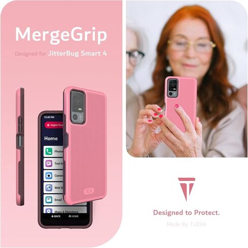 TUDIA MergeGrip for Jitterbug Smart 4 Case T608G، [تم اختبار السقوط من الدرجة العسكرية] حافظات هاتف متينة رفيعة ومتينة بطبقة مزدوجة متينة لكبار السن - وردي سموكي in Kuwait