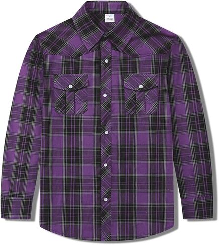 COSLAND Boy's Cotton Western Long Sleeve Button Down Plaid Shirt, 4T-X-Large in Saudi Arabia