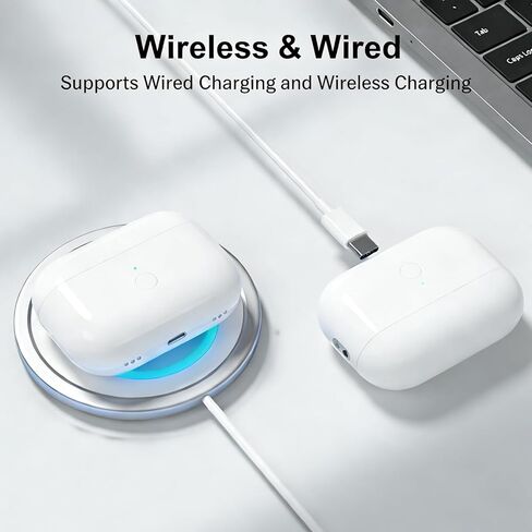 حافظة شحن لاسلكية لأجهزة AirPods Pro الجيل الثاني/الأول، حافظة شاحن بديلة USB-C بيضاء مع إقران سريع، تنبيهات صوتية، منفذ شحن من النوع C متوافق مع AirPod Pro 2/1، بدون سماعات أذن in Saudi Arabia