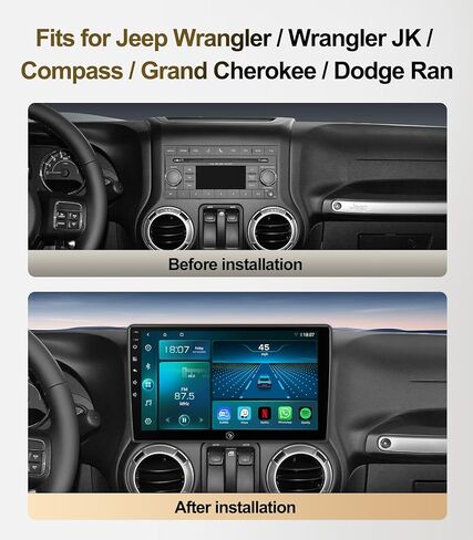 Android Qualcomm (6G+64G) راديو السيارة لسيارة Jeep Wrangler JK(2007-2018) Dodge Ram 1500(2009-2012)، مع Carplay اللاسلكي Android Auto GPS Navigation Bluetooth WiFi الخلفية احتياطية الكاميرا استبدال ستيريو in Kuwait