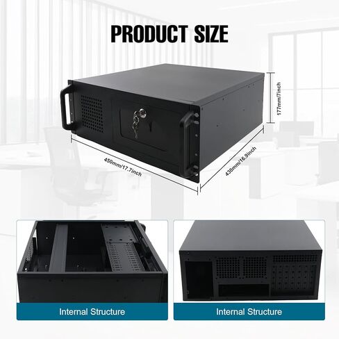 4U Server Case Rack Mount, 7X3.5 + 2X 5.25 HDD, 4U Server Chassis with 3 Pre-Installed Fans | 8 HDD Bays, Security Lockable Computer Cases for Home Lab NAS Streaming PC in Saudi Arabia