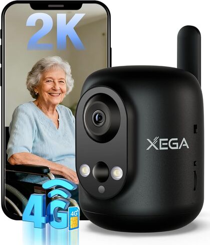 كاميرا أمان خلوية Xega 4G LTE لاسلكية داخلية، كاميرا 2K بدون WiFi للأطفال / الحيوانات الأليفة / كبار السن مع تطبيق الهاتف، 355 درجة P / 60 درجة T، بطارية 6000 مللي أمبير، اكتشاف PIR، سحابة / TF، غير مقاومة للماء، بطاقة SIM مدمجة in Saudi Arabia