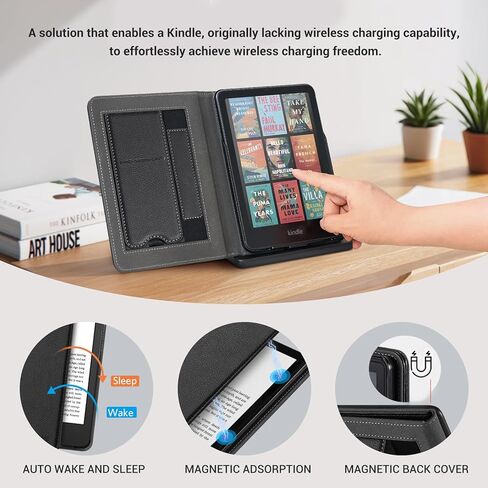 CoBak Wireless Charge Stand Case for 7" Kindle Paperwhite 12th Gen 2024 and Kindle Colorsoft with Hand Strap - Compatible with iPhone MagSafe, for Samsung/Anker Wireless Charging Pads, Auto Sleep Wake in Saudi Arabia