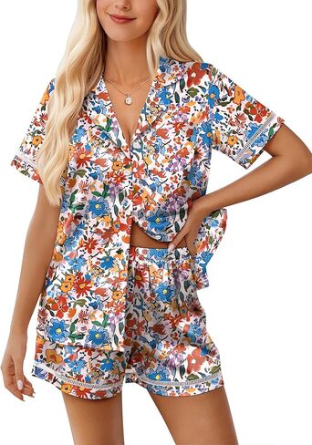 Ekouaer Womens Silk Pajama Setts Up Satin Pjs Short Sleeve 2 قطعة طوق للياقة الشق مع جيب الصدر in Saudi Arabia