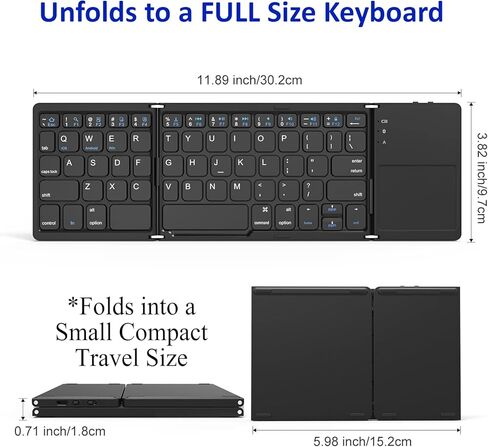 Slim Foldable Wireless Keyboard Compatible with Samsung BU8080 Crystal UHD 4K Smart TV with TOUCHPAD Mouse Fully Universal Providing 48H Use, 560 Days Standby, Portable, Compact, Tri-Fold, Rechargeab in Saudi Arabia