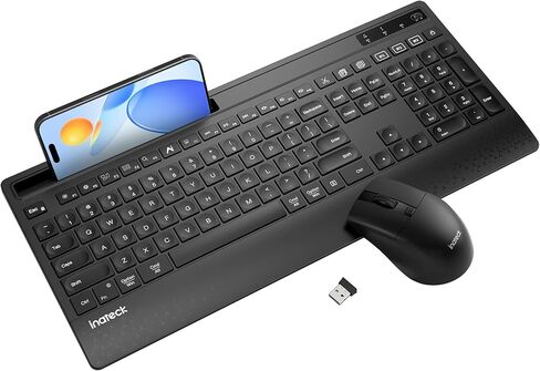 Inateck AI Wireless Keyboard and Mouse Combo, Full-Size Ergonomic Keyboard with Wrist Rest & Phone Holder, 2.4GHz 3 Bluetooth Silent Design for PC, Laptop, Mac, Windows, KB06006 in Saudi Arabia