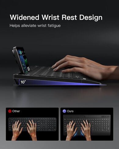 Inateck AI Wireless Keyboard and Mouse Combo, Full-Size Ergonomic Keyboard with Wrist Rest & Phone Holder, 2.4GHz 3 Bluetooth Silent Design for PC, Laptop, Mac, Windows, KB06006 in Saudi Arabia