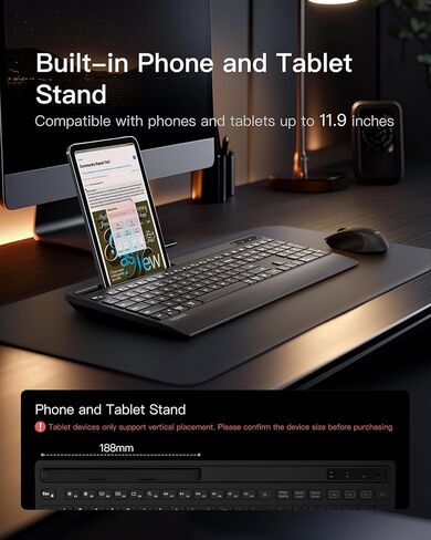 Inateck AI Wireless Keyboard and Mouse Combo, Full-Size Ergonomic Keyboard with Wrist Rest & Phone Holder, 2.4GHz 3 Bluetooth Silent Design for PC, Laptop, Mac, Windows, KB06006 in Saudi Arabia
