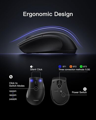 Inateck AI Wireless Keyboard and Mouse Combo, Full-Size Ergonomic Keyboard with Wrist Rest & Phone Holder, 2.4GHz 3 Bluetooth Silent Design for PC, Laptop, Mac, Windows, KB06006 in Saudi Arabia
