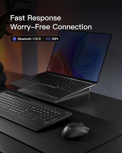 Inateck AI Wireless Keyboard and Mouse Combo, Full-Size Ergonomic Keyboard with Wrist Rest & Phone Holder, 2.4GHz 3 Bluetooth Silent Design for PC, Laptop, Mac, Windows, KB06006 in Saudi Arabia