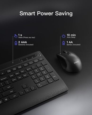 Inateck AI Wireless Keyboard and Mouse Combo, Full-Size Ergonomic Keyboard with Wrist Rest & Phone Holder, 2.4GHz 3 Bluetooth Silent Design for PC, Laptop, Mac, Windows, KB06006 in Saudi Arabia