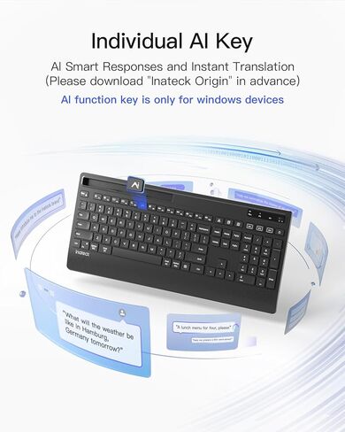 Inateck AI Wireless Keyboard and Mouse Combo, Full-Size Ergonomic Keyboard with Wrist Rest & Phone Holder, 2.4GHz 3 Bluetooth Silent Design for PC, Laptop, Mac, Windows, KB06006 in Saudi Arabia