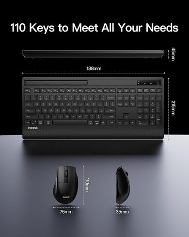 Inateck AI Wireless Keyboard and Mouse Combo, Full-Size Ergonomic Keyboard with Wrist Rest & Phone Holder, 2.4GHz 3 Bluetooth Silent Design for PC, Laptop, Mac, Windows, KB06006 in Saudi Arabia