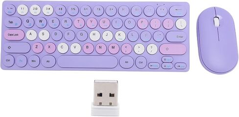 Wireless Keyboard and Mouse, Retro 2.4GHz Colorful Keyboard and 1200dpi Mouse Combo with Receiver, Auto Sleep for Computer, Laptop, PC (Purple) in Saudi Arabia
