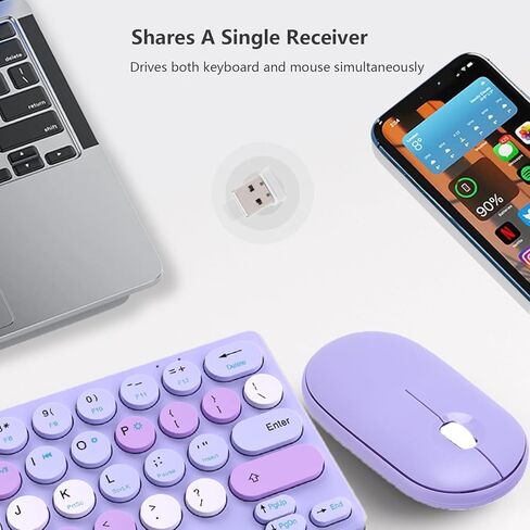 Wireless Keyboard and Mouse, Retro 2.4GHz Colorful Keyboard and 1200dpi Mouse Combo with Receiver, Auto Sleep for Computer, Laptop, PC (Purple) in Saudi Arabia