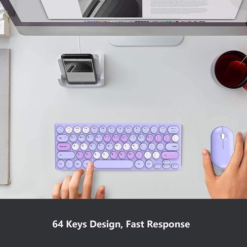 Wireless Keyboard and Mouse, Retro 2.4GHz Colorful Keyboard and 1200dpi Mouse Combo with Receiver, Auto Sleep for Computer, Laptop, PC (Purple) in Saudi Arabia
