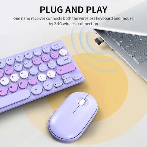 Wireless Keyboard and Mouse, Retro 2.4GHz Colorful Keyboard and 1200dpi Mouse Combo with Receiver, Auto Sleep for Computer, Laptop, PC (Purple) in Saudi Arabia