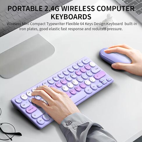 Wireless Keyboard and Mouse, Retro 2.4GHz Colorful Keyboard and 1200dpi Mouse Combo with Receiver, Auto Sleep for Computer, Laptop, PC (Purple) in Saudi Arabia