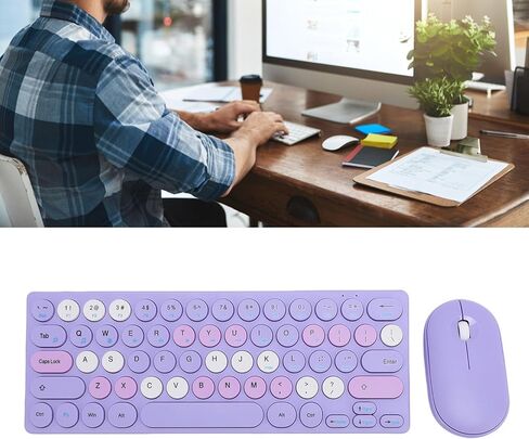 Wireless Keyboard and Mouse, Retro 2.4GHz Colorful Keyboard and 1200dpi Mouse Combo with Receiver, Auto Sleep for Computer, Laptop, PC (Purple) in Saudi Arabia