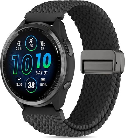 سوار ساعة من النايلون متوافق مع Garmin Forerunner 965/955/945/935/970/fenix5/fenix6، حزام بإبزيم مغناطيسي مجدول 22 مم مناسب متوافق مع Garmin Instinct/Instinct2/Instinct3 45 مم in Kuwait