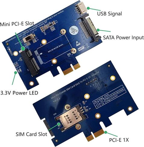 محول بطاقة سطح المكتب مع فتحة SIM، محول بطاقة Pcie صغير إلى Pcie 1X، دعم وبطاقة شبكة كومبو، هوائي ثنائي النطاق 2.4 جيجا هرتز 5 جيجا هرتز in Kuwait