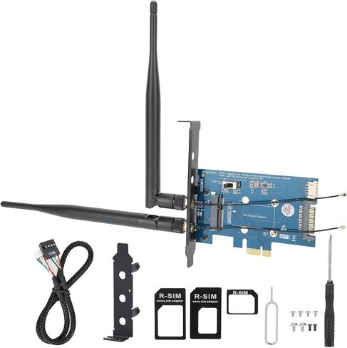 محول بطاقة سطح المكتب مع فتحة SIM، محول بطاقة Pcie صغير إلى Pcie 1X، دعم وبطاقة شبكة كومبو، هوائي ثنائي النطاق 2.4 جيجا هرتز 5 جيجا هرتز in Kuwait