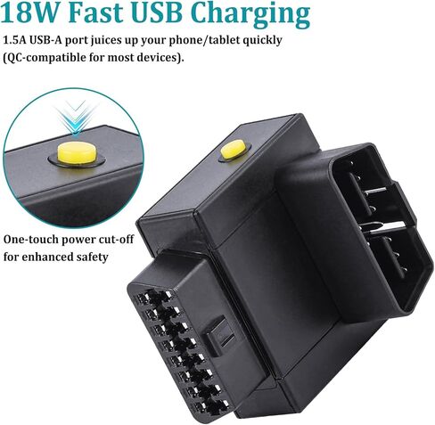 محول مقسم obd2 1 إلى 2 مع مفتاح قطع الطاقة بضغطة واحدة وشحن سريع USB بقدرة 18 وات وموسع منفذ obd للسيارة بـ 16 سنًا لأدوات التشخيص (أعلى) in Saudi Arabia