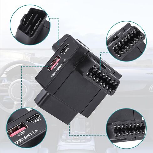 محول مقسم obd2 1 إلى 2 مع مفتاح قطع الطاقة بضغطة واحدة وشحن سريع USB بقدرة 18 وات وموسع منفذ obd للسيارة بـ 16 سنًا لأدوات التشخيص (أعلى) in Saudi Arabia