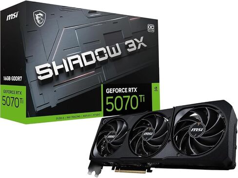 بطاقة رسومات msi GeForce RTX 5070 Ti Shadow 3X OC، 16 جيجابايت GDDR7، 28 جيجابت في الثانية، 256 بت، 1406 AI Tops، DLSS 4، إنشاء محتوى AI، استدلال LLM محلي، DP 2.1b x3، HDMI 2.1b، مع حامل GPU in Kuwait