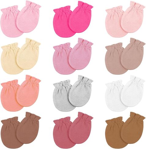 12 Pairs Newborn Baby Mittens 0-6 Months No Scratch Infant Mittens 100% Cotton Elastic Wrist Baby Gloves for Boys Girls in Saudi Arabia