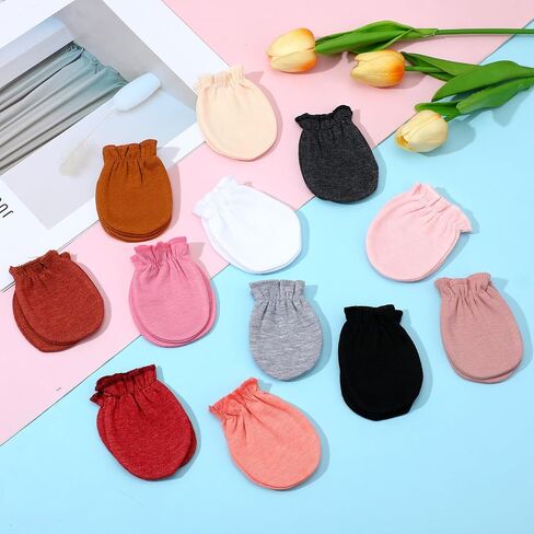 12 Pairs Newborn Baby Mittens 0-6 Months No Scratch Infant Mittens 100% Cotton Elastic Wrist Baby Gloves for Boys Girls in Saudi Arabia