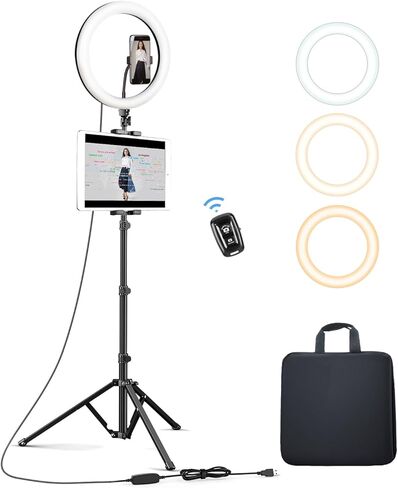 Elitehood 12’’ Ring Light with Tripod Stand (72’’ Tall) & iPad/Phone Holder, Dimmable Selfie Circle LED Lights Ringlight for Video Recording, Conference, Makeup, Laptop, Computer, Webcam, YouTube in Kuwait