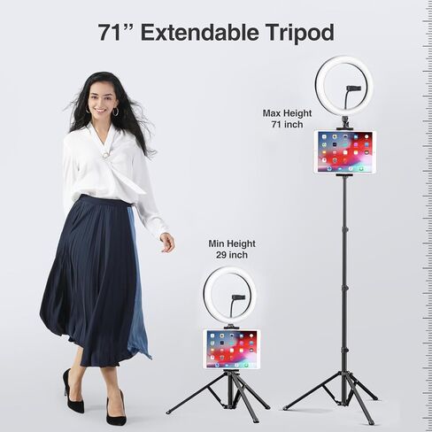 Elitehood 12’’ Ring Light with Tripod Stand (72’’ Tall) & iPad/Phone Holder, Dimmable Selfie Circle LED Lights Ringlight for Video Recording, Conference, Makeup, Laptop, Computer, Webcam, YouTube in Kuwait