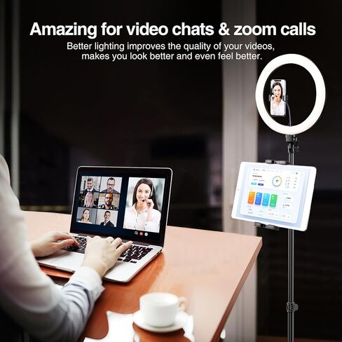 Elitehood 12’’ Ring Light with Tripod Stand (72’’ Tall) & iPad/Phone Holder, Dimmable Selfie Circle LED Lights Ringlight for Video Recording, Conference, Makeup, Laptop, Computer, Webcam, YouTube in Kuwait