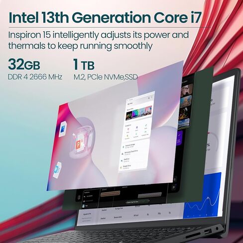 لاب توب ديل انسبايرون 15.6 بوصة فل اتش دي، انتل كور i7-1355U، ذاكرة الوصول العشوائي 32 جيجا، 1 تيرابايت اس اس دي، ويندوز 11 برو، لوحة مفاتيح بإضاءة خلفية، قارئ بصمات الأصابع، كوبيلوت ايه اي in Kuwait