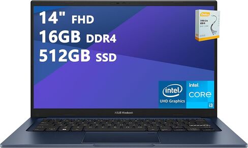 كمبيوتر محمول للأعمال ASUS VivoBook 14 | 14 بوصة FHD مضادة للتوهج | Intel Hexa-Core i3-1215U (>i7-1165G7) | 16 جيجابايت DDR4 512 جيجابايت SSD | كاميرا خصوصية من النوع C SonicMaster Win11 أزرق مع ملحق DLCA in Kuwait