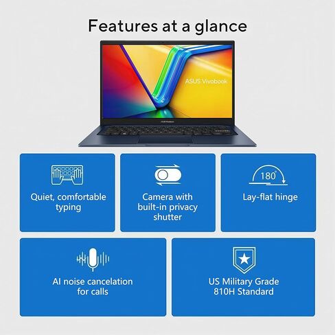 كمبيوتر محمول للأعمال ASUS VivoBook 14 | 14 بوصة FHD مضادة للتوهج | Intel Hexa-Core i3-1215U (>i7-1165G7) | 16 جيجابايت DDR4 512 جيجابايت SSD | كاميرا خصوصية من النوع C SonicMaster Win11 أزرق مع ملحق DLCA in Kuwait