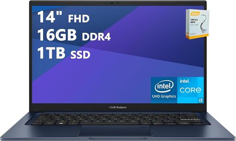 كمبيوتر محمول للأعمال ASUS VivoBook 14 | 14 بوصة FHD مضادة للتوهج | Intel Hexa-Core i3-1215U (>i7-1165G7) | 16 جيجابايت DDR4 512 جيجابايت SSD | كاميرا خصوصية من النوع C SonicMaster Win11 أزرق مع ملحق DLCA in Kuwait