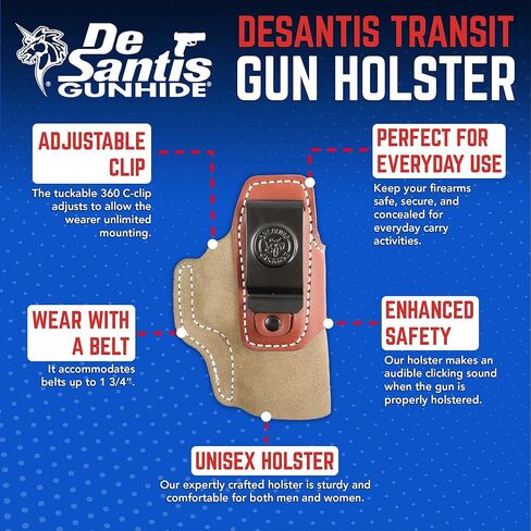 DeSantis Transit IWB Gun Holster- Concealed Carry Holster, Fits the GLOCK 19/19 Gen 5/19X/23/32/36/45/48, S/A XD9/XD40/XDM 3.8, Walther P99, SIG P228/P229/P239, H&K VP9 - Ambidextrous, Tan in Saudi Arabia