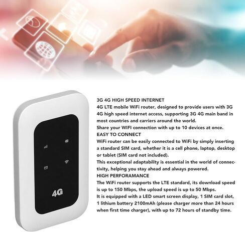 4G LTE Mobile Hotspot, Mobile Wi Fi Router, 150Mbps High Speed, Support 10 Users Connections, Portable 2100mAh 4G Wi Fi Hotspot for Laptop Car Travel Camping in Saudi Arabia