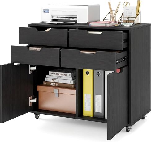 Giantex 4-Drawer File Cabinet, Rolling Printer Stand with 2 Lockable Wheels, Wooden Lateral Filing Cabinet, Load 298 Lbs, Under Desk Craft Storage Organizer for Home Office Organization, White in Saudi Arabia