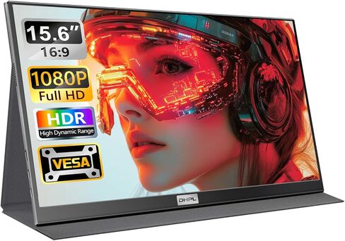 شاشة محمولة DHPL مقاس 15.6 بوصة للكمبيوتر المحمول - شاشة FHD 1080P IPS مضادة للتوهج، ومنفذ USB-C/HDMI مزدوج، ومكبرات صوت مدمجة، وفتحات VESA - موسع شاشة السفر متوافق مع جهاز الكمبيوتر المحمول والهاتف PS4/5 Switch in Saudi Arabia
