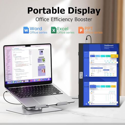 شاشة محمولة DHPL مقاس 15.6 بوصة للكمبيوتر المحمول - شاشة FHD 1080P IPS مضادة للتوهج، ومنفذ USB-C/HDMI مزدوج، ومكبرات صوت مدمجة، وفتحات VESA - موسع شاشة السفر متوافق مع جهاز الكمبيوتر المحمول والهاتف PS4/5 Switch in Saudi Arabia