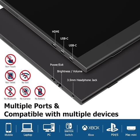 شاشة محمولة DHPL مقاس 15.6 بوصة للكمبيوتر المحمول - شاشة FHD 1080P IPS مضادة للتوهج، ومنفذ USB-C/HDMI مزدوج، ومكبرات صوت مدمجة، وفتحات VESA - موسع شاشة السفر متوافق مع جهاز الكمبيوتر المحمول والهاتف PS4/5 Switch in Saudi Arabia