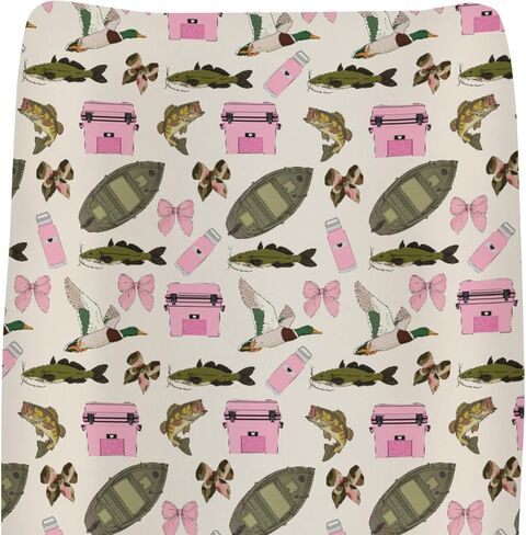 Fishing Hunting Baby Changing Pad Covers for Girls Boys Bass Fish Deer Paws Green Trees Fitted Change Table Pad Covers Mats Nature Hunting Animals Soft Diaper Change Table Sheets 32''×16'' in Saudi Arabia