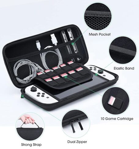 Switch OLED Accessories Bundle - amFilm TechMatte 3-in-1 Essential Kit with Carrying Case, 2 Glass Screen Protectors, Designed for Nintendo Switch OLED Model 2021, Classic Black in Saudi Arabia