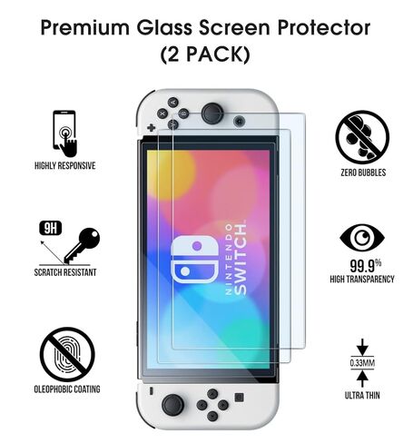 Switch OLED Accessories Bundle - amFilm TechMatte 3-in-1 Essential Kit with Carrying Case, 2 Glass Screen Protectors, Designed for Nintendo Switch OLED Model 2021, Classic Black in Saudi Arabia